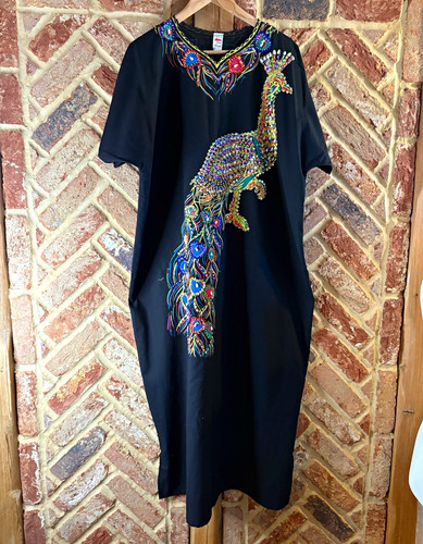 Black peacock kaftan maxi - peacock,